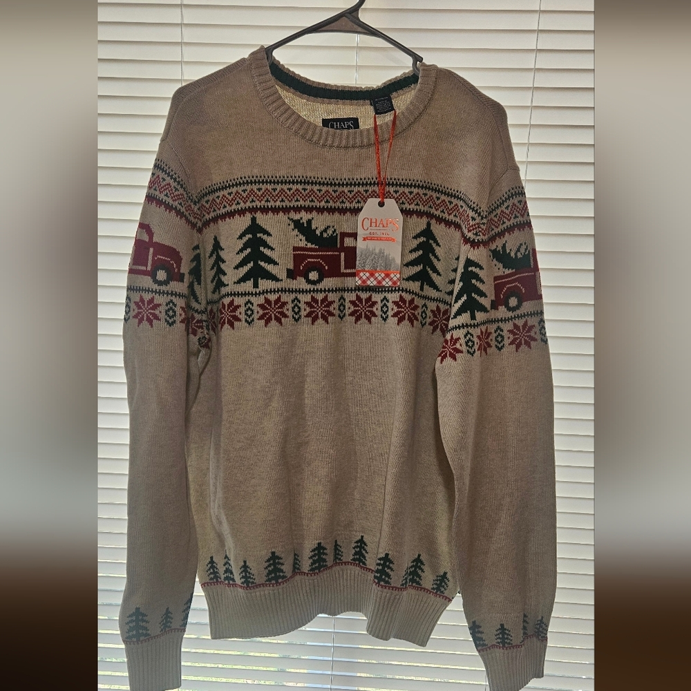 Chaps Men's & Big Men's Cotton Moliclay Fairisle Crewneck Sweater, Size XL - Picture 4 of 7
